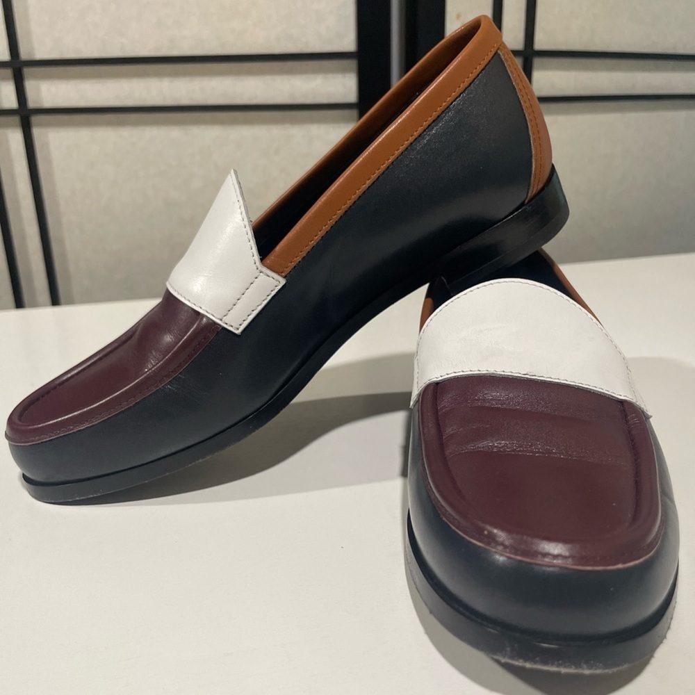 Pierre Hardy Multi-Color Leather Penny Loafers — Burgundy, White, Black, Tan